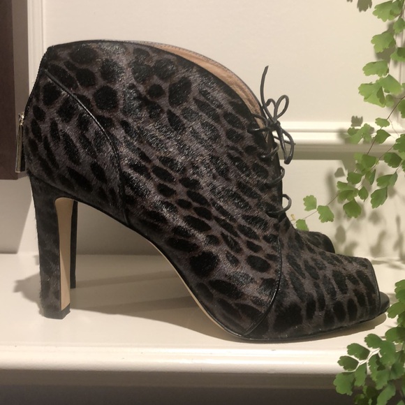 Louise et Cie Pony Hair Animal Print Peep Toe Lace-up Heels Size 10.5 M - Picture 3 of 5